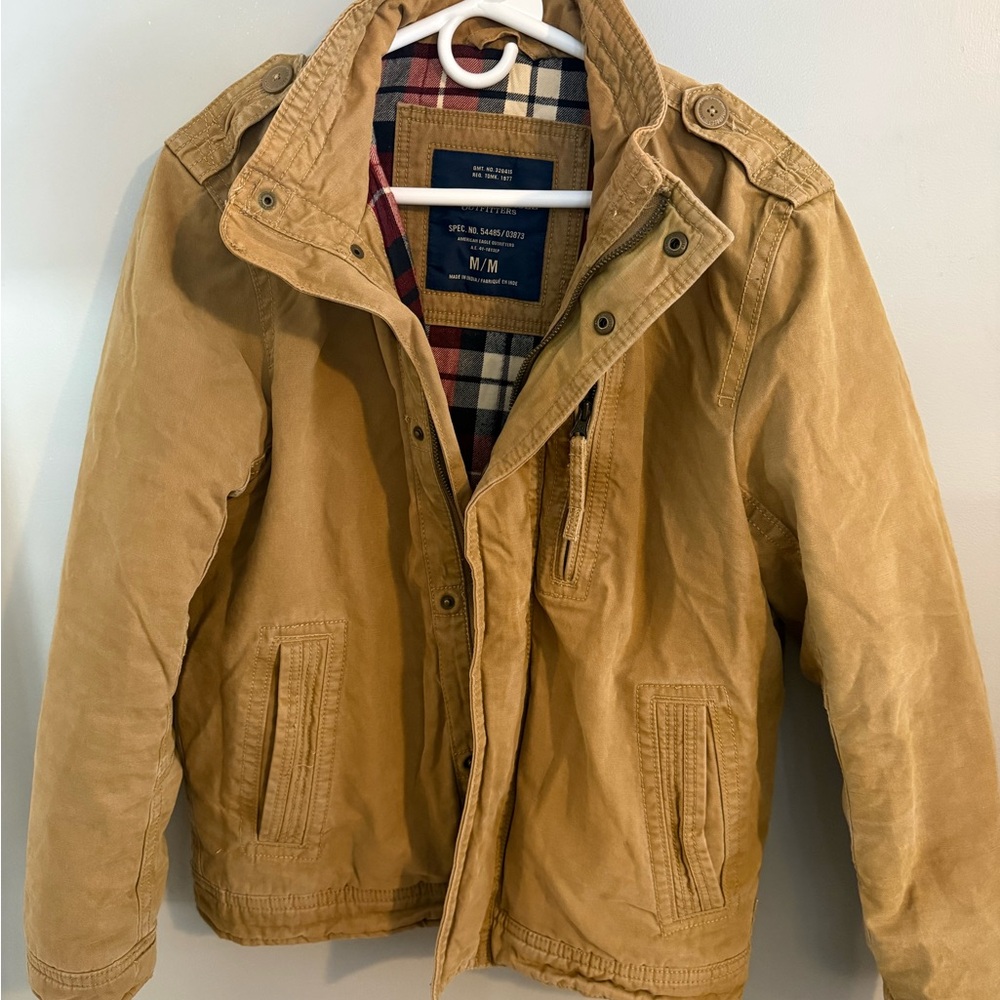 American Eagle Outfitters AEO Men's Tan Military Field Jacket Y2K Style Medium